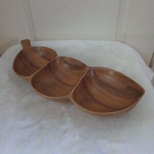 Vintage mid-century modern monkey pod wood 3 section serving bowl